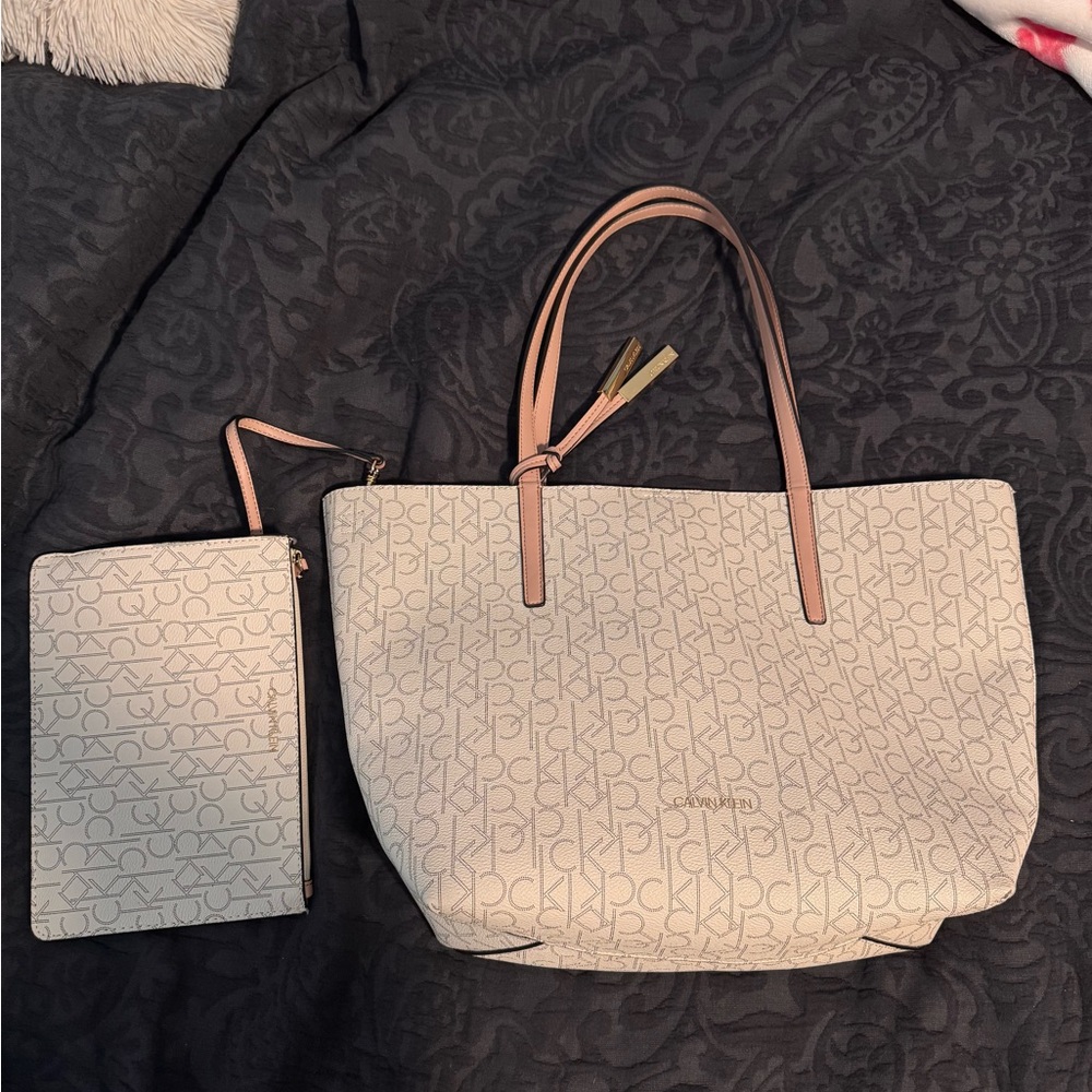 Calvin Klein Beige Tote with Matching Pouch